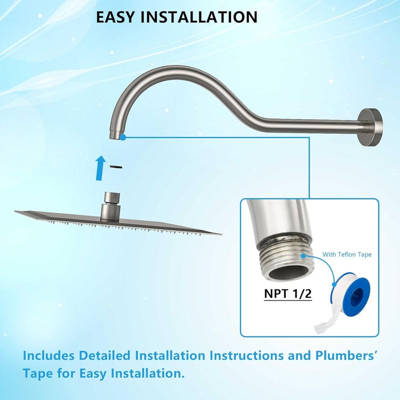 Lordear Shower Extension Arm Solid Brushed Nickel T304 Stainless Steel 17 Inch Extension Shower Arm with Flange Shower Head Pipe For Rain Shower Heads - Image 4
